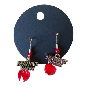 Military Wife Womens Earrings Heart Army Marine Navy Patriotic USA America